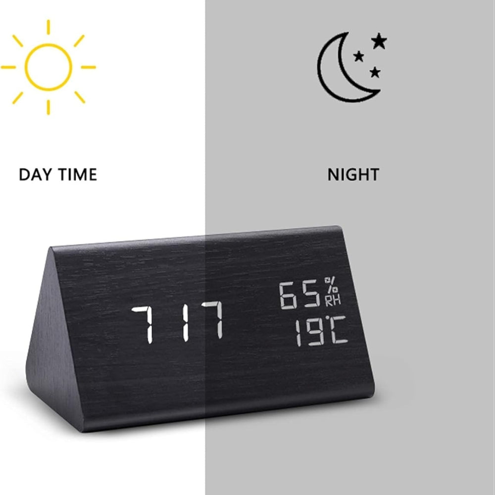 Wooden Triangle LED Digital Clock with Temp & Humidity | Orntli