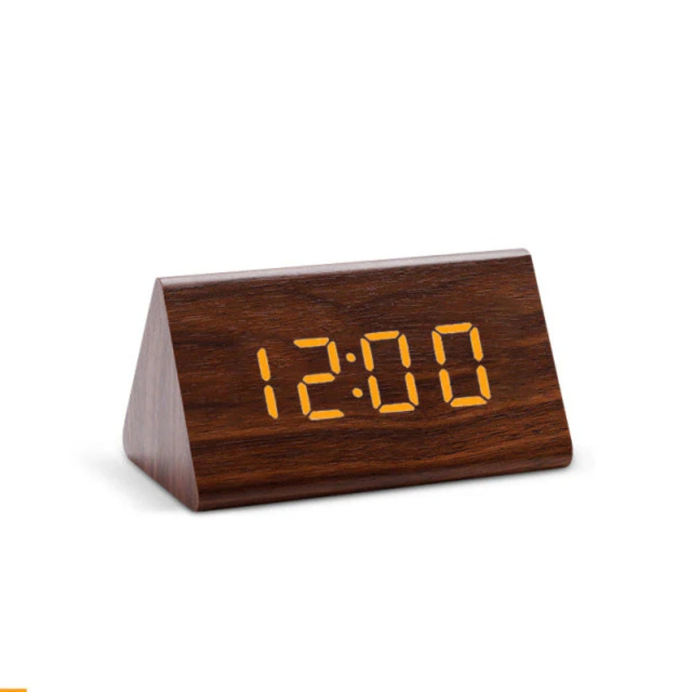 Wooden Triangle LED Digital Clock with Temp & Humidity | Orntli