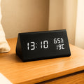 Wooden Triangle LED Digital Clock with Temp & Humidity | Orntli