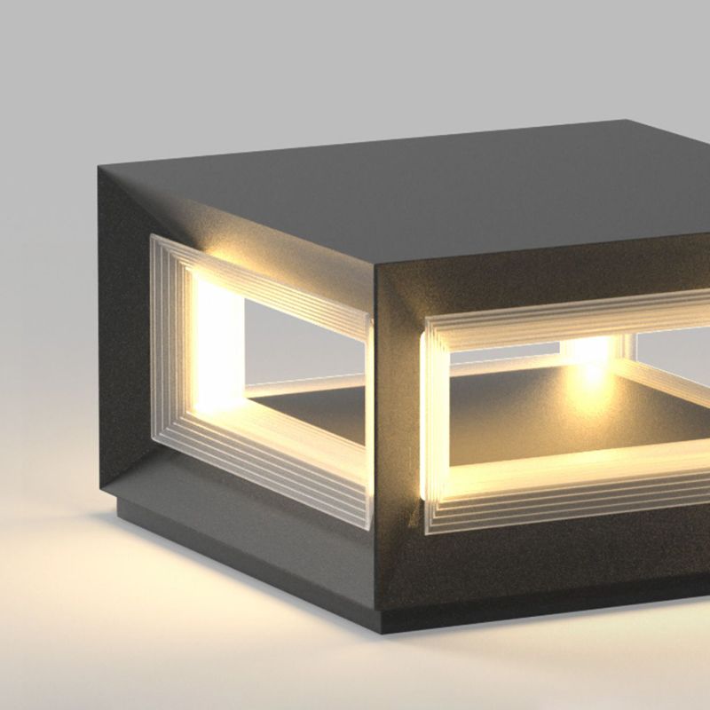 Contemporary Ray LED Metal Cube Pillar Light, Black