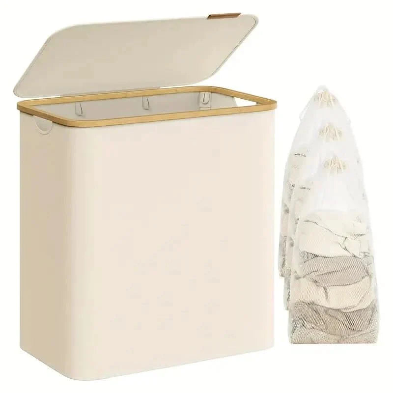 Cesta plegable para la ropa OrgaFlex con tres compartimentos, organizador elegante para el hogar