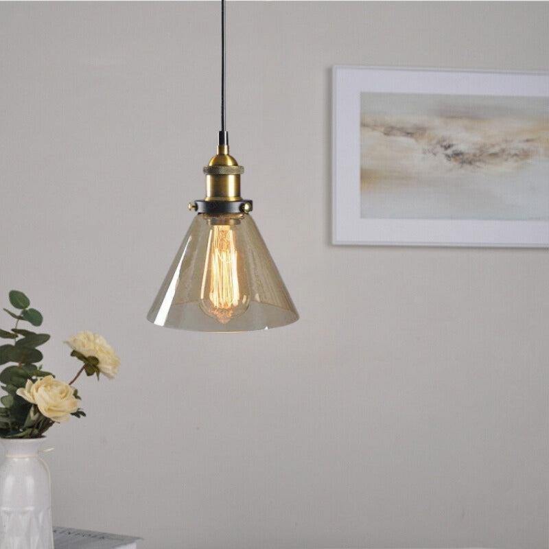 June Industrial Pendant Lamp — Clear, Amber & Smoke Grey Glass Shade