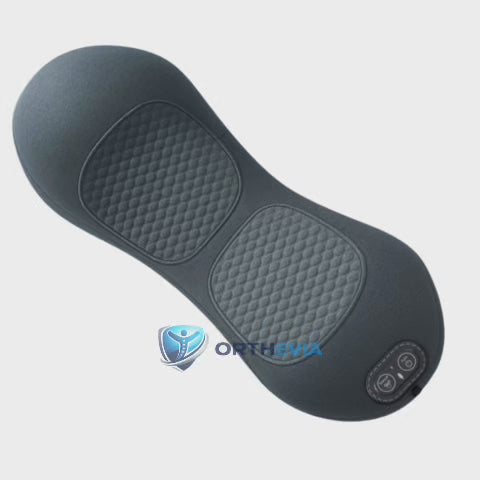 Grey 3-in-1 lumbar massage pillow with two textured massage pads