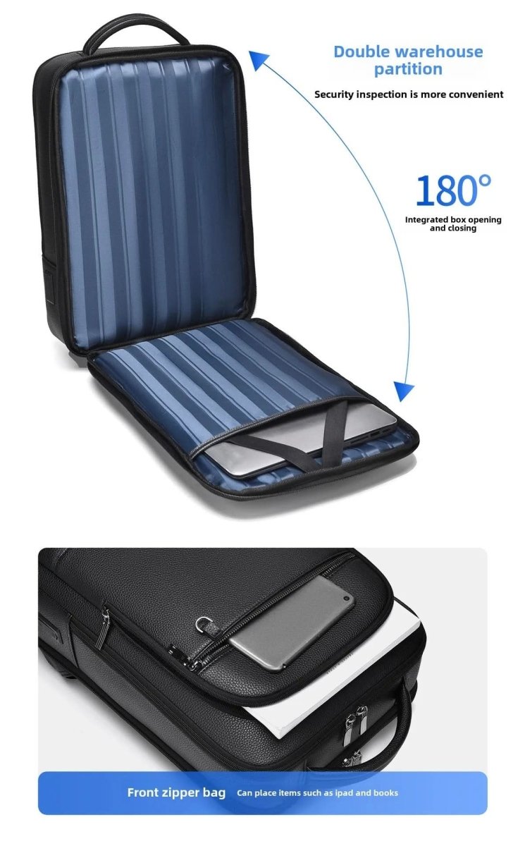 Zaino elegante in pelle con porta USB per laptop da 15.6 pollici, unisex