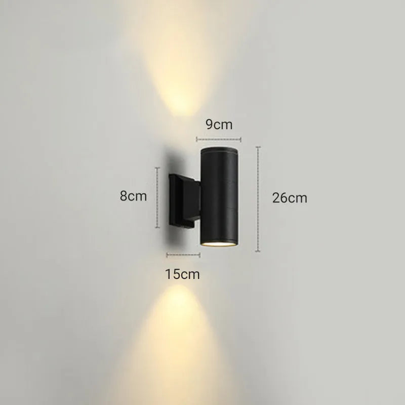 Lampada da parete per esterni Kren in metallo minimalista a doppio braccio, nera – 2 luci LED