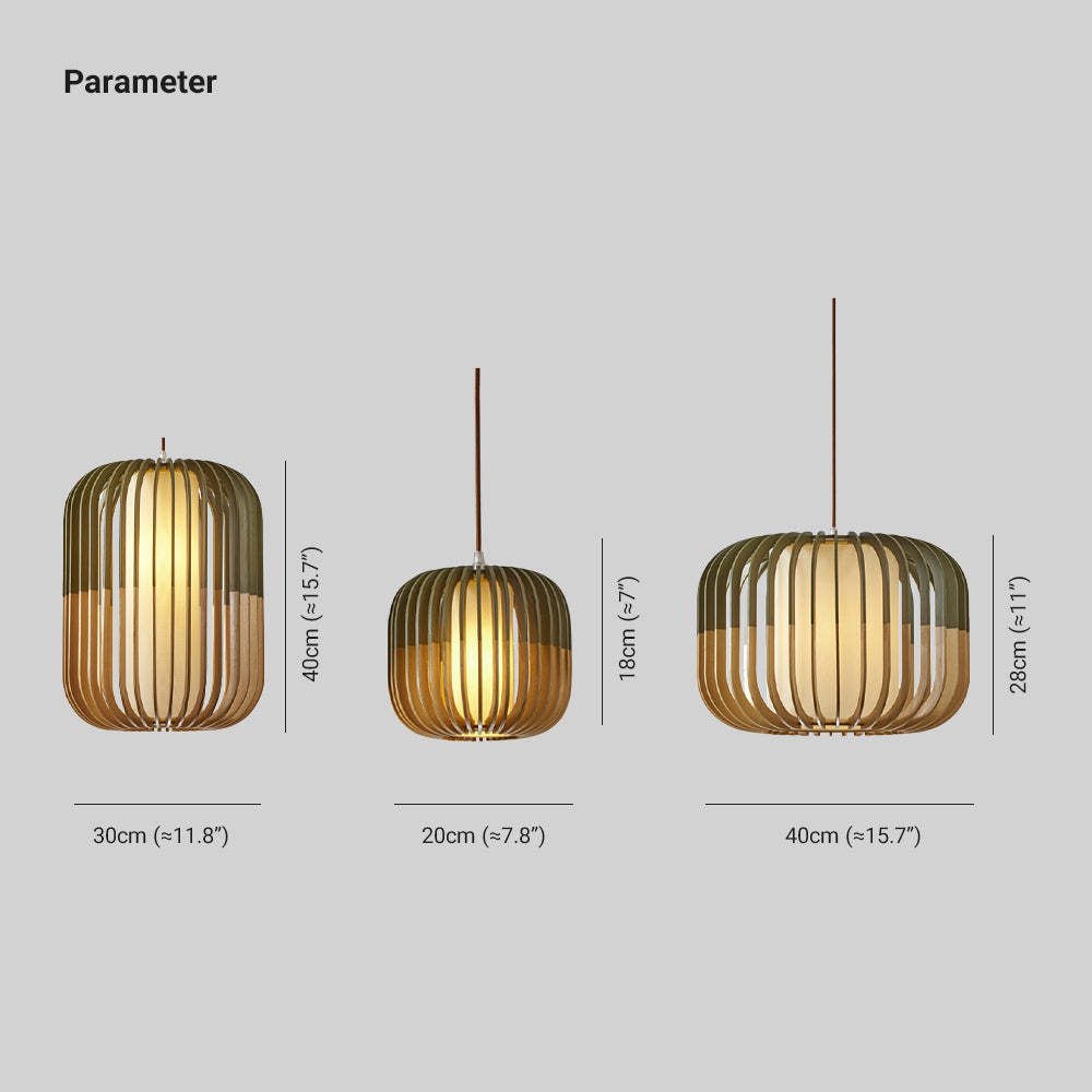 Muto Wood Birdcage Pendant Light — Modern Oval Shape, 3-Color Adjustable Lighting