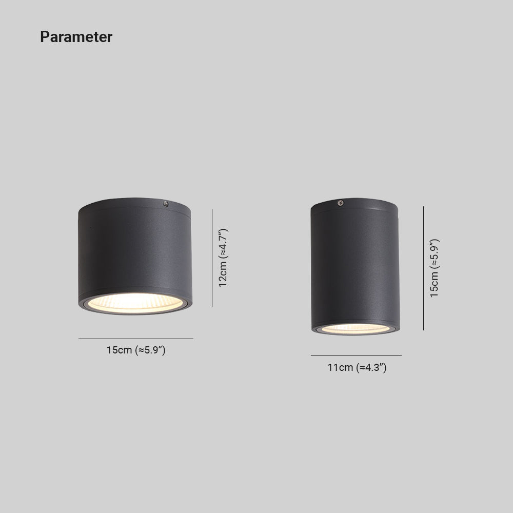 Ray moderne sort indbygget loftsspot — cylindrisk planmonteret lampe