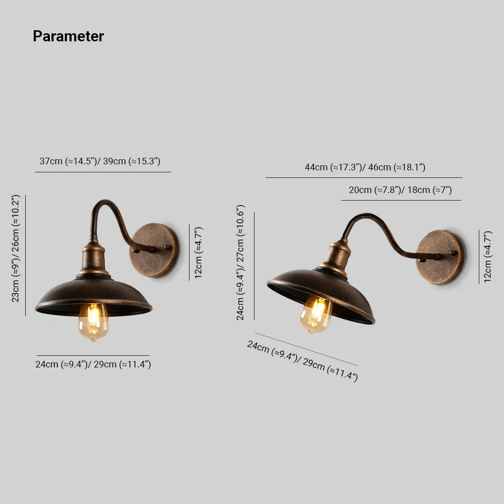 Ray rustik skålformad vägglampa i metall, antikmässing - varmvit LED-lampa ingår