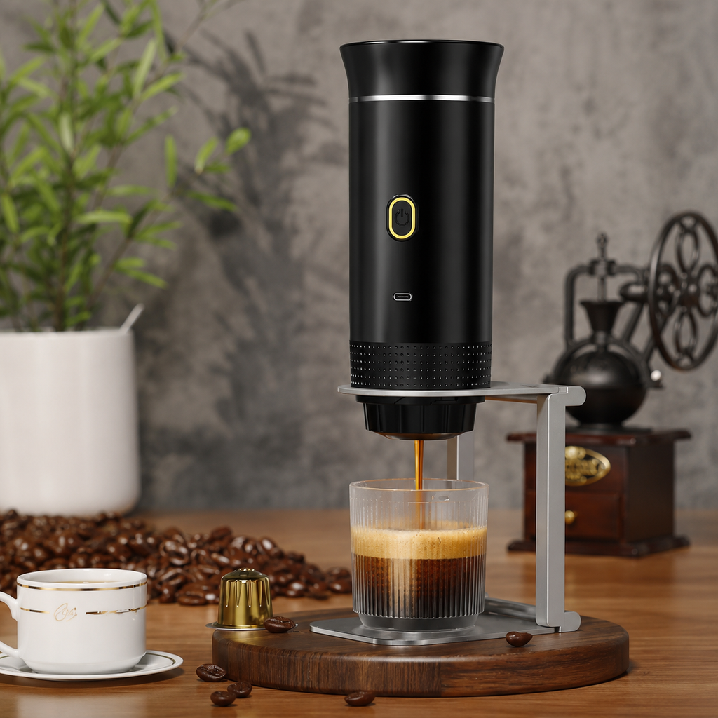 Přenosný espresso kávovar – do auta i domů – adaptér na 8 g – nerezová ocel – 4 barvy