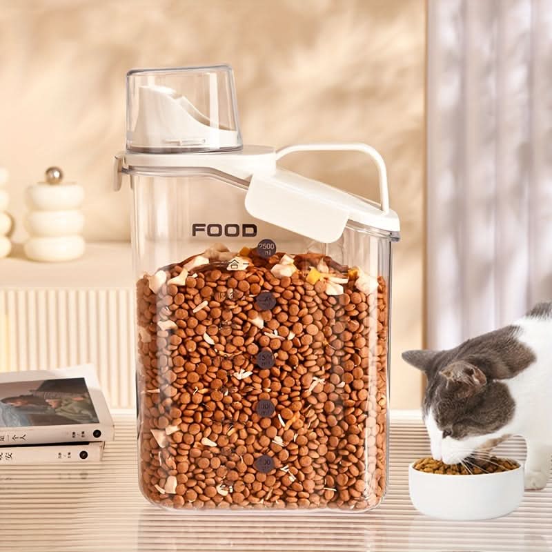 Almacenamiento sellado KibbleGuard para alimento seco de perros y gatos, con taza medidora