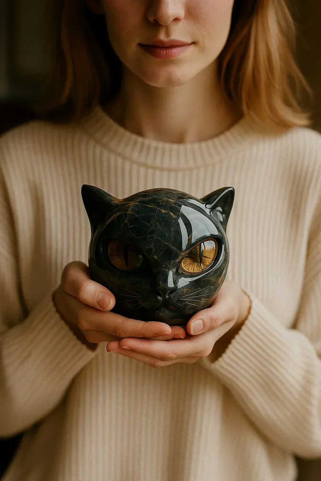 Luna Craft NoirCat Skulptur Sort Kattehoved med Hypnotiske Øjne