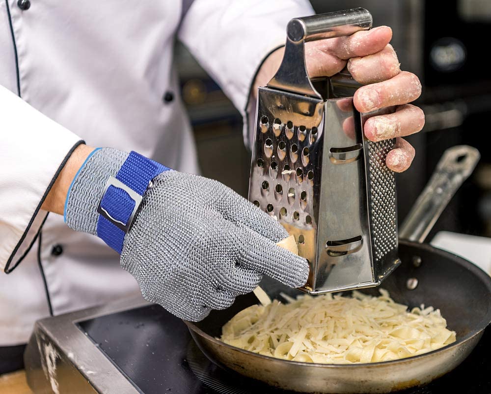 Guante de malla de acero inoxidable grado alimenticio AuroraGuard para uso en cocina