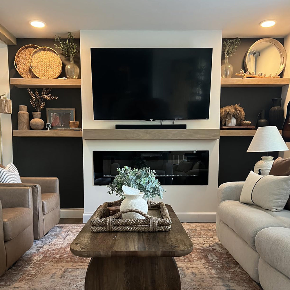 Living room ceiling with several round lights