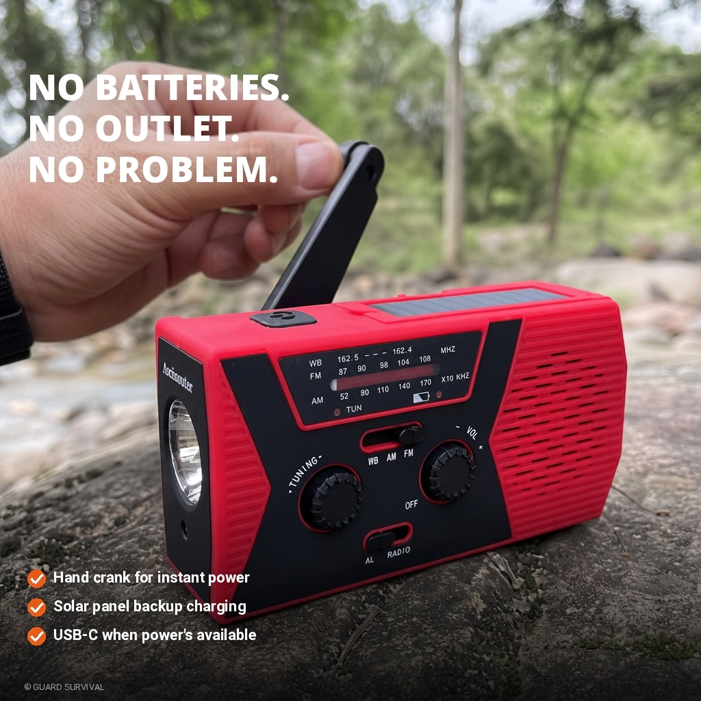 Solar Hand Crank Emergency Radio – 10,000mAh Power Bank, AM/FM, Flashlight, SOS