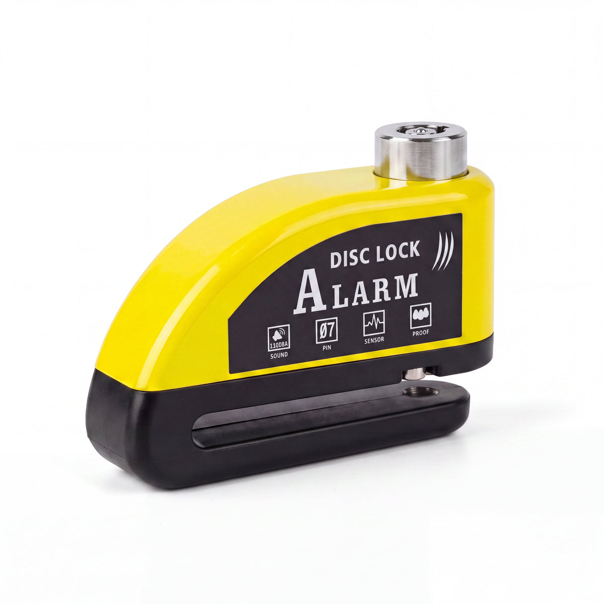 Yellow alarm disc lock, side view