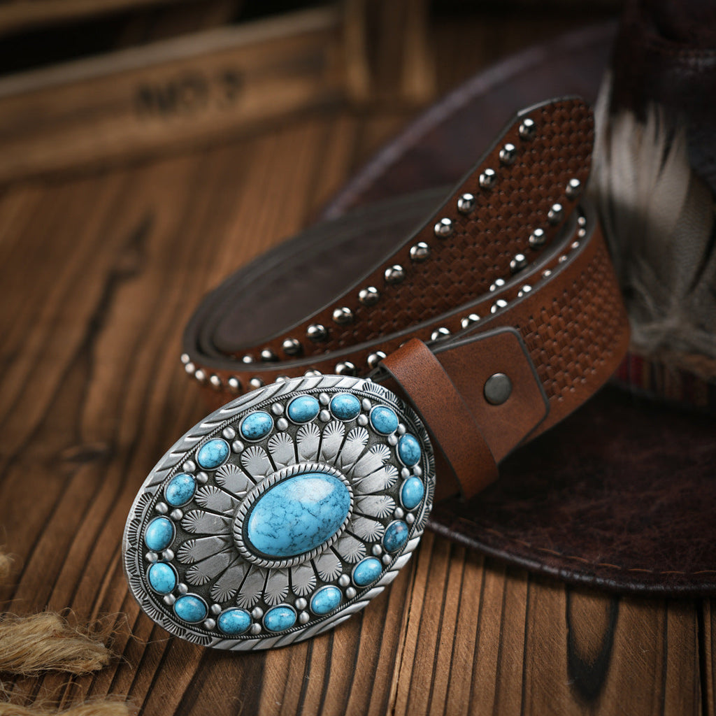 TrailForge Herren-Gürtel Western-Stil aus veganem Leder mit robuster Metallschnalle