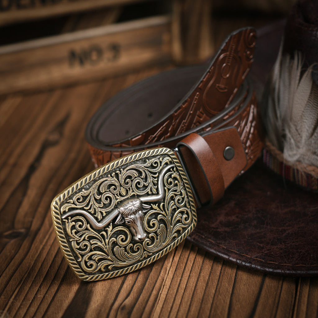 TrailForge Herren-Gürtel Western-Stil aus veganem Leder mit robuster Metallschnalle