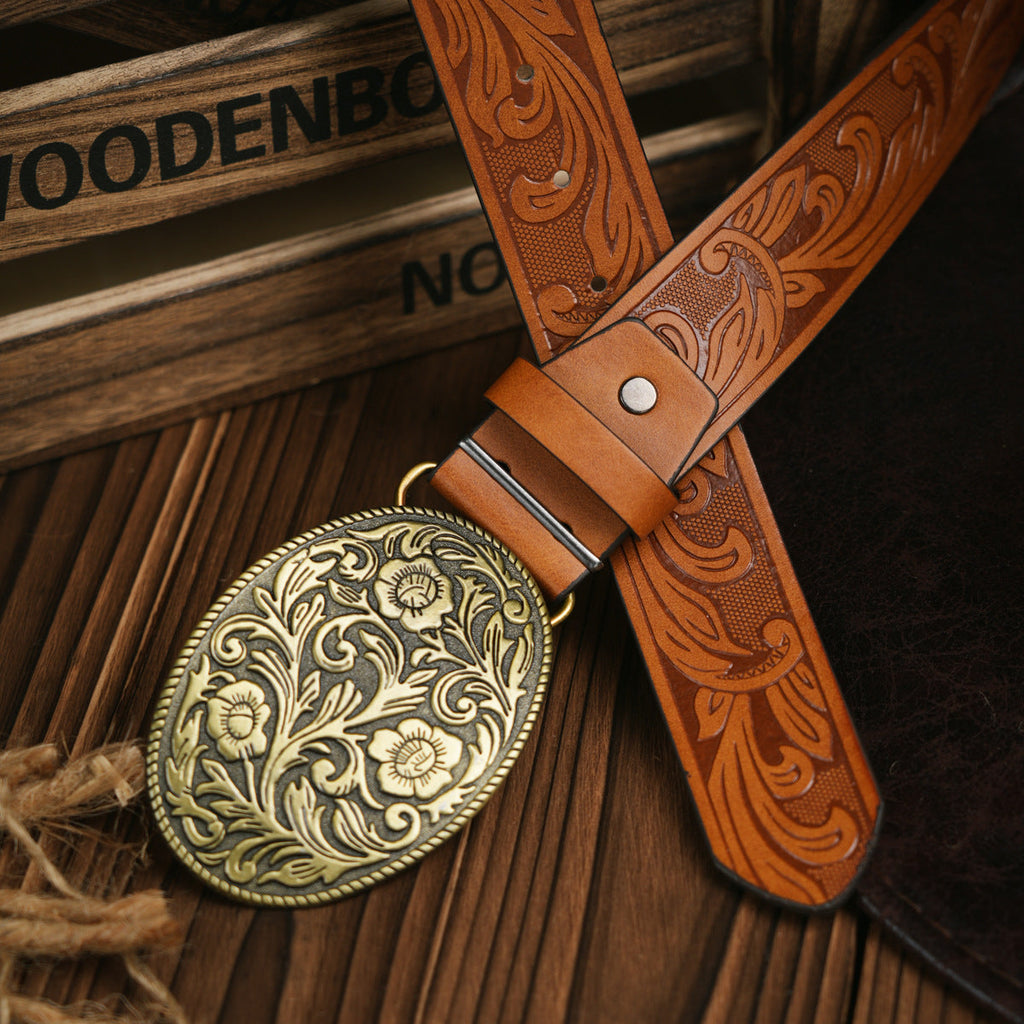 TrailForge Herren-Gürtel Western-Stil aus veganem Leder mit robuster Metallschnalle