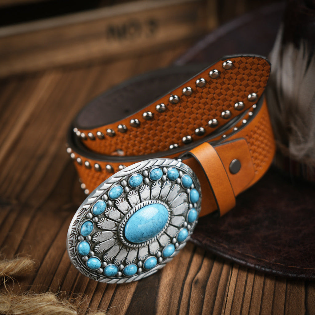 TrailForge Herren-Gürtel Western-Stil aus veganem Leder mit robuster Metallschnalle