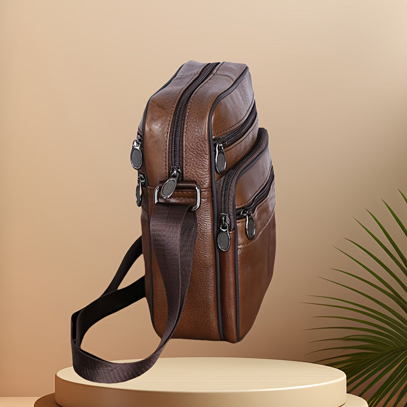 Sac bandoulière en cuir pour homme HarborLine avec sangle réglable en cuir de vache véritable