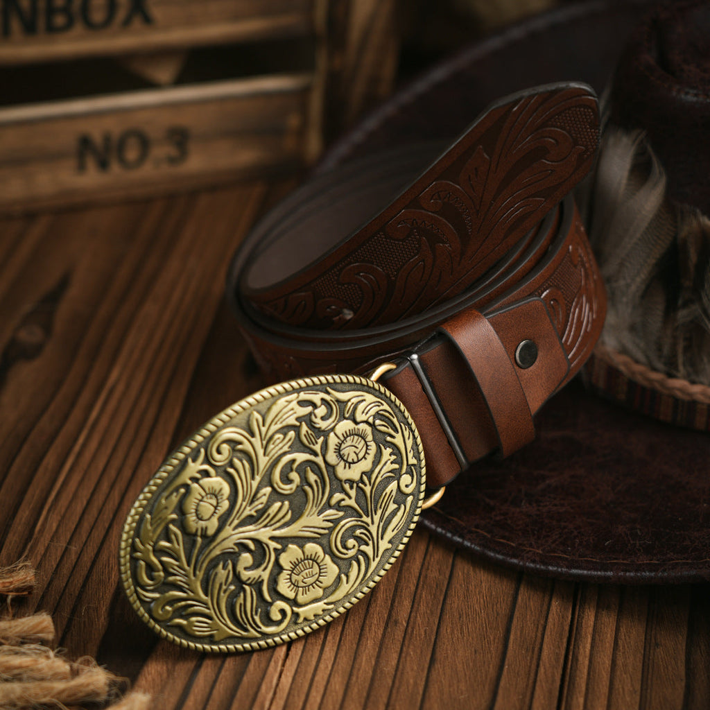 TrailForge Herren-Gürtel Western-Stil aus veganem Leder mit robuster Metallschnalle