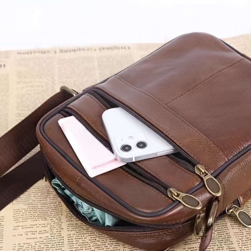 Sac bandoulière en cuir pour homme HarborLine avec sangle réglable en cuir de vache véritable