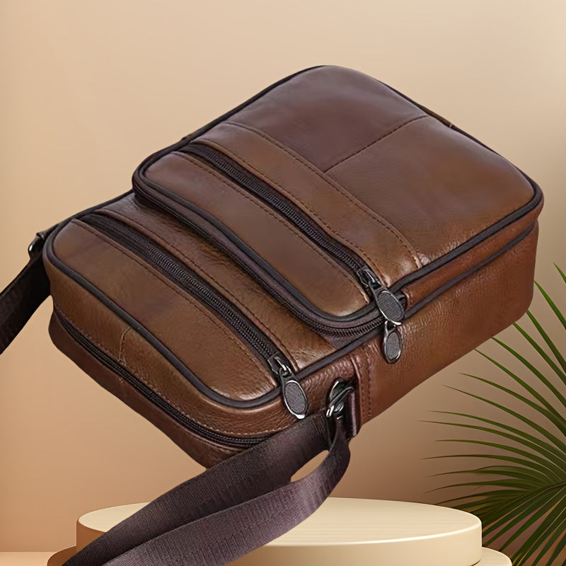 Sac bandoulière en cuir pour homme HarborLine avec sangle réglable en cuir de vache véritable