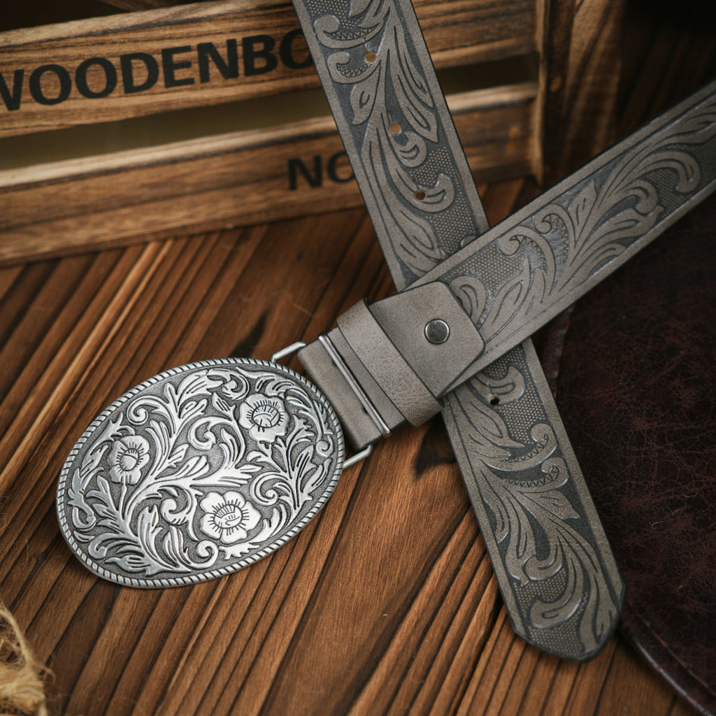TrailForge Herren-Gürtel Western-Stil aus veganem Leder mit robuster Metallschnalle