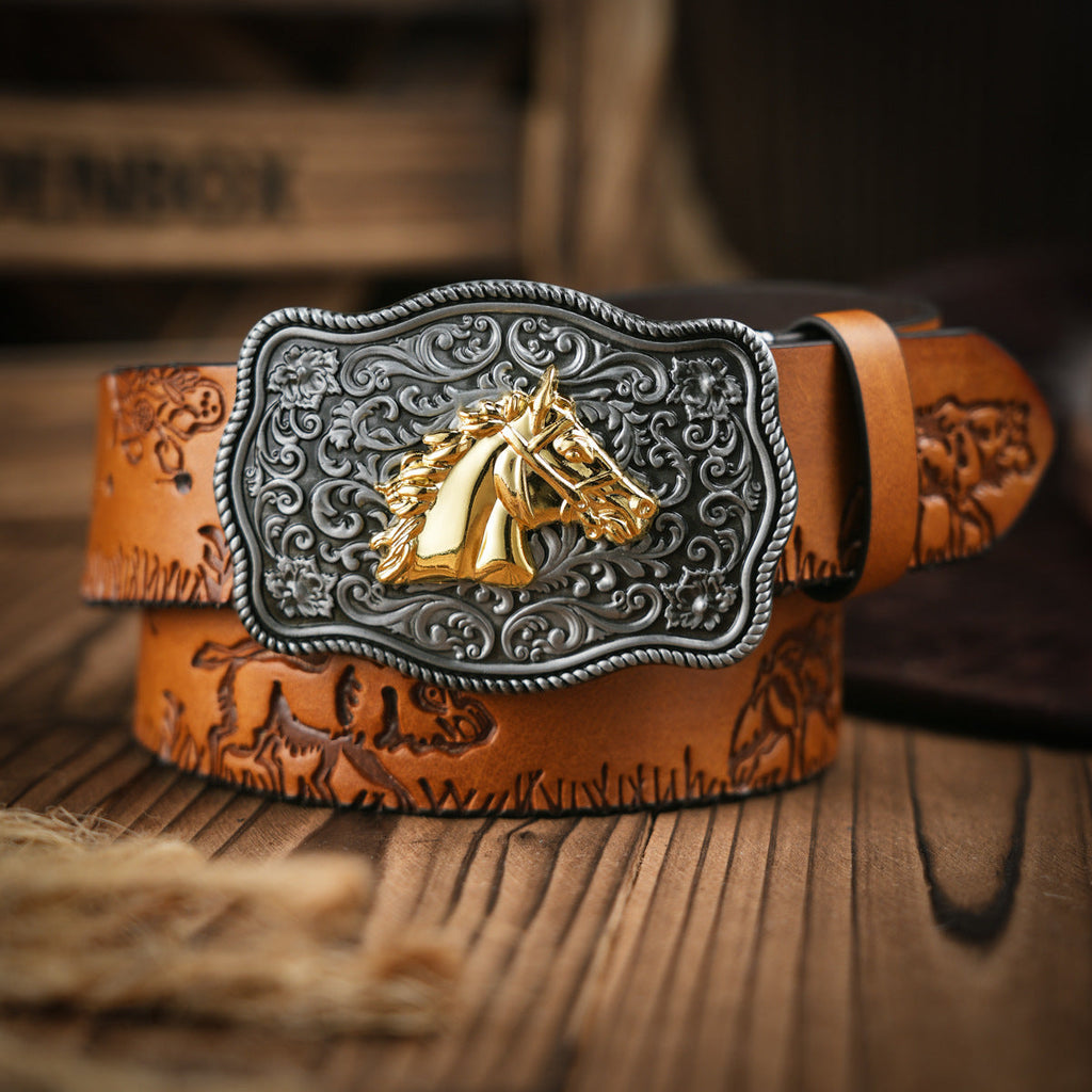 TrailForge Herren-Gürtel Western-Stil aus veganem Leder mit robuster Metallschnalle