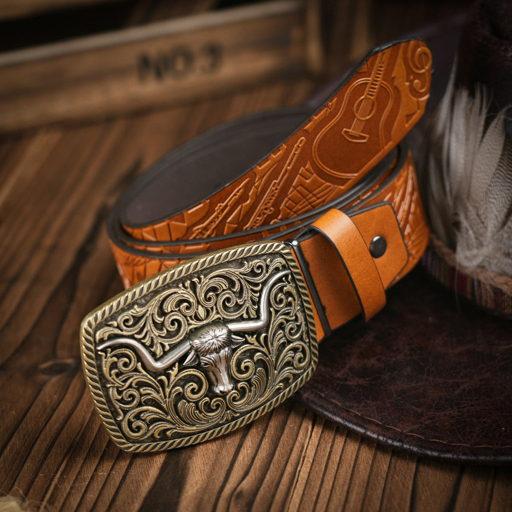 TrailForge Herren-Gürtel Western-Stil aus veganem Leder mit robuster Metallschnalle