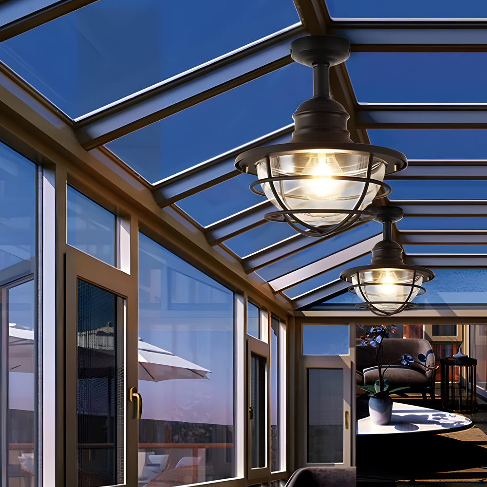 Wrought Iron and Glass Ceiling Flush Mount Light for Balcony - Lamp Outdoor