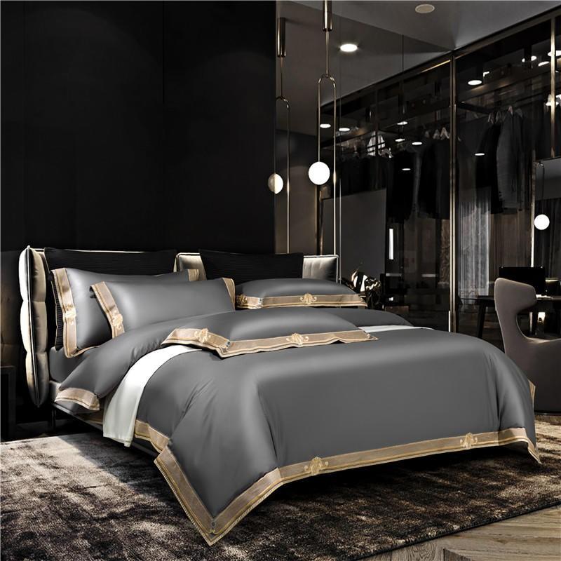 Set de cearceafuri cu pilotă brodată Grigio Premium (Bumbac egiptean, 1000 TC)