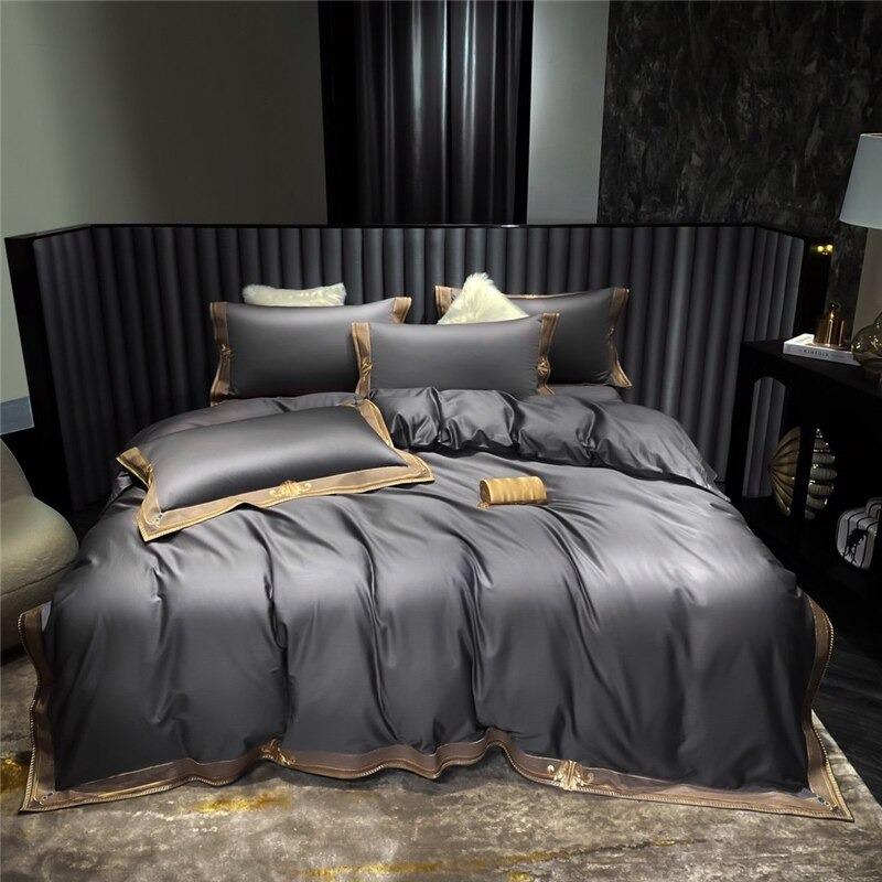Set de cearceafuri cu pilotă brodată Grigio Premium (Bumbac egiptean, 1000 TC)