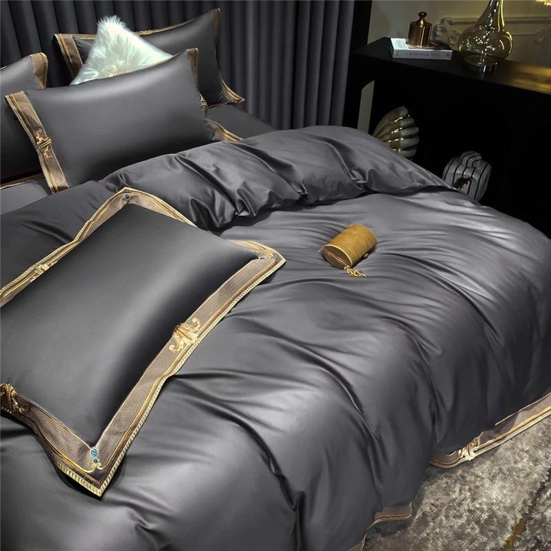 Set de cearceafuri cu pilotă brodată Grigio Premium (Bumbac egiptean, 1000 TC)