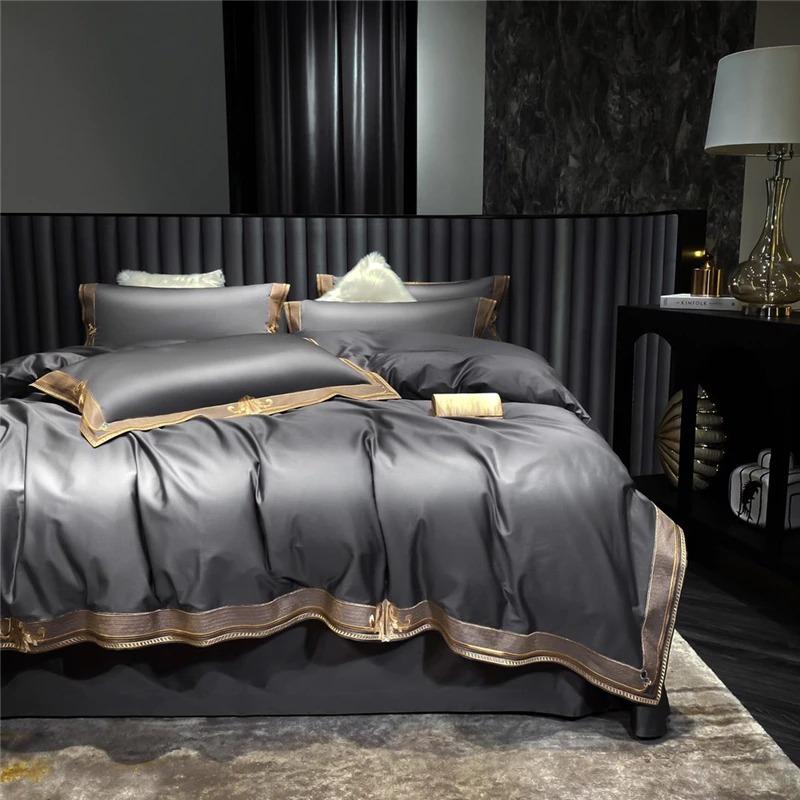 Set de cearceafuri cu pilotă brodată Grigio Premium (Bumbac egiptean, 1000 TC)