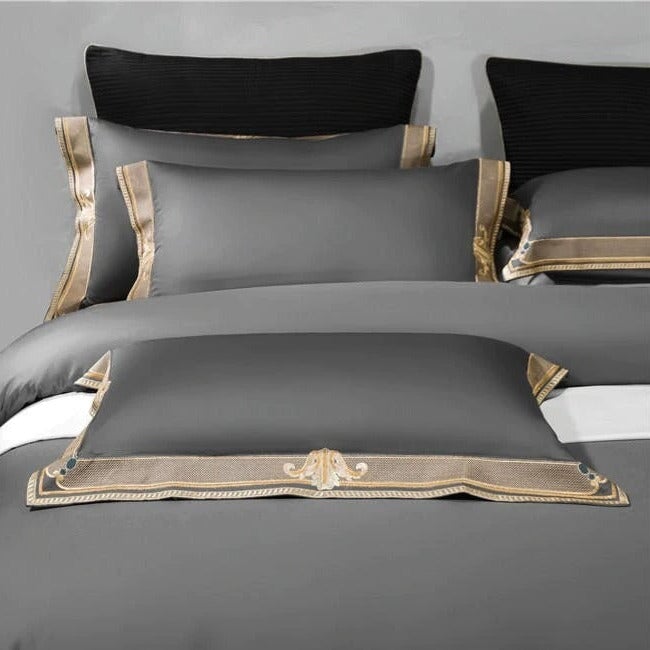 Set de cearceafuri cu pilotă brodată Grigio Premium (Bumbac egiptean, 1000 TC)