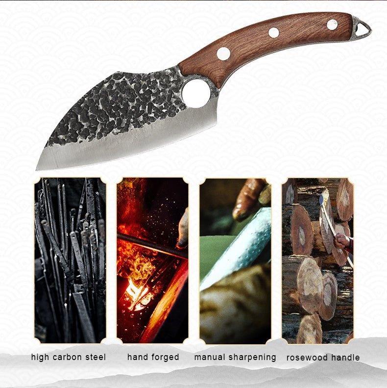 Coltello Mannaia Multiuso Forgiato a Mano da 6" con Fodero in Pelle