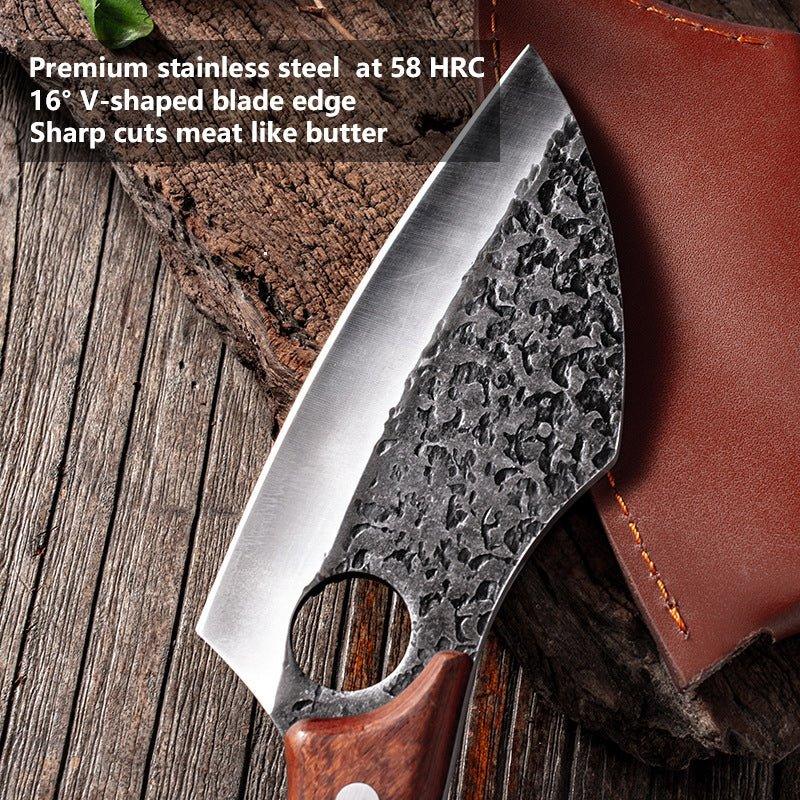 Coltello Mannaia Multiuso Forgiato a Mano da 6" con Fodero in Pelle