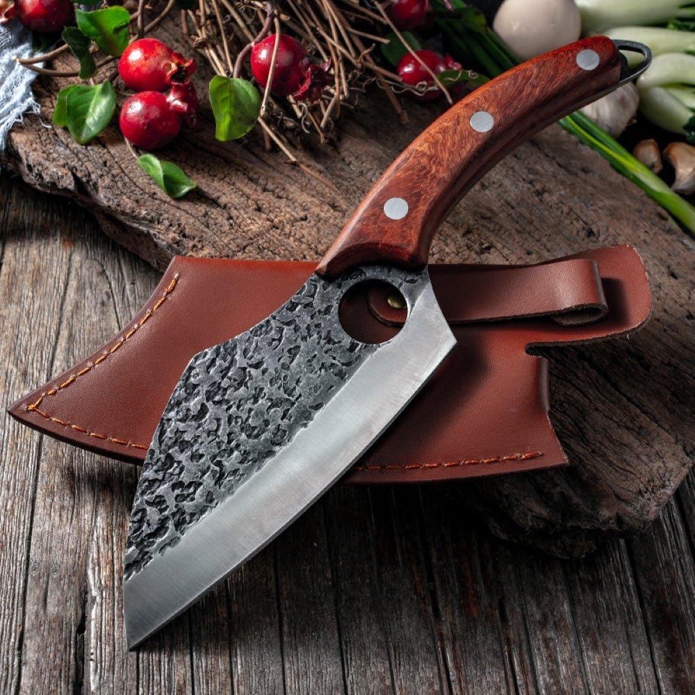 Coltello Mannaia Multiuso Forgiato a Mano da 6" con Fodero in Pelle