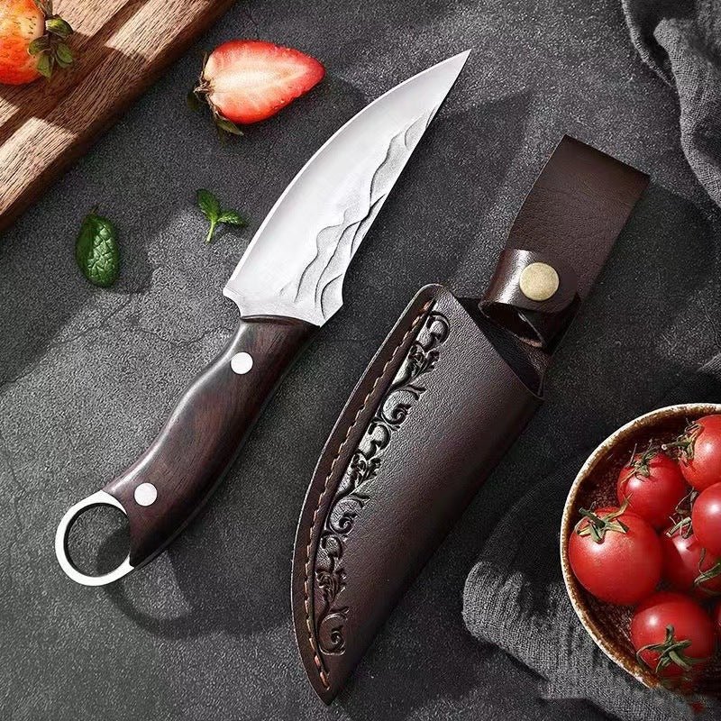Pisau Potong Tulang Tukang Daging Buatan Tangan Dengan Sarung Kulit