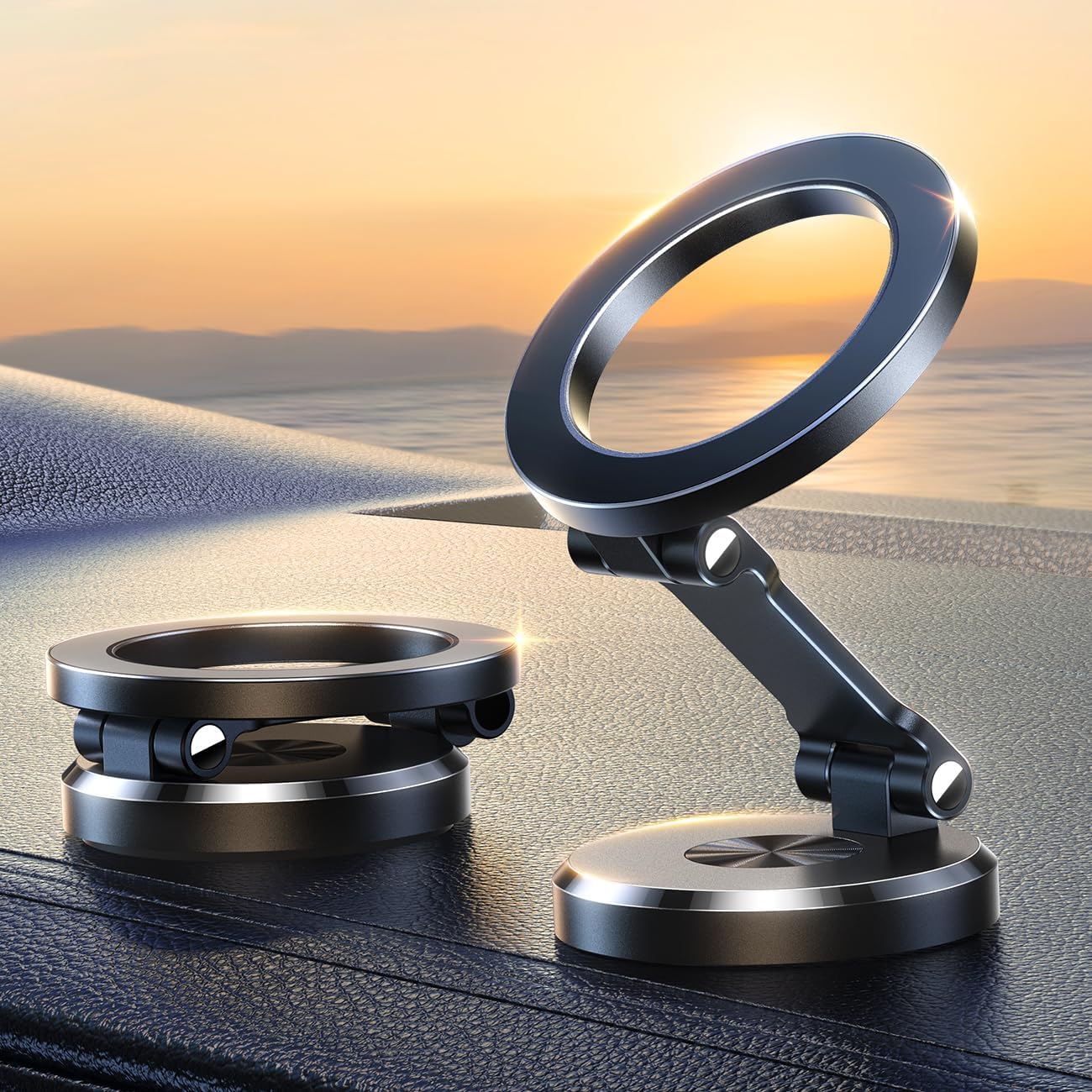 Magnetic Car Phone Holder - 360 Degree Rotating - Foldable - Zinc Alloy & ABS - Universal Fit