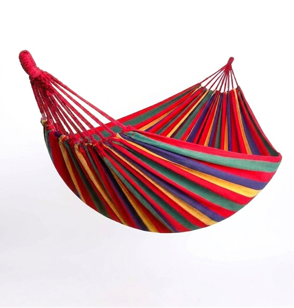 Rede dupla de algodão — cama suspensa às riscas, 260×150 cm