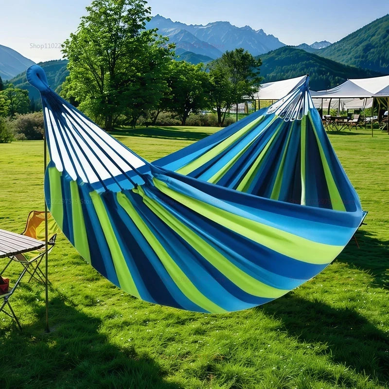 Rede dupla de algodão — cama suspensa às riscas, 260×150 cm