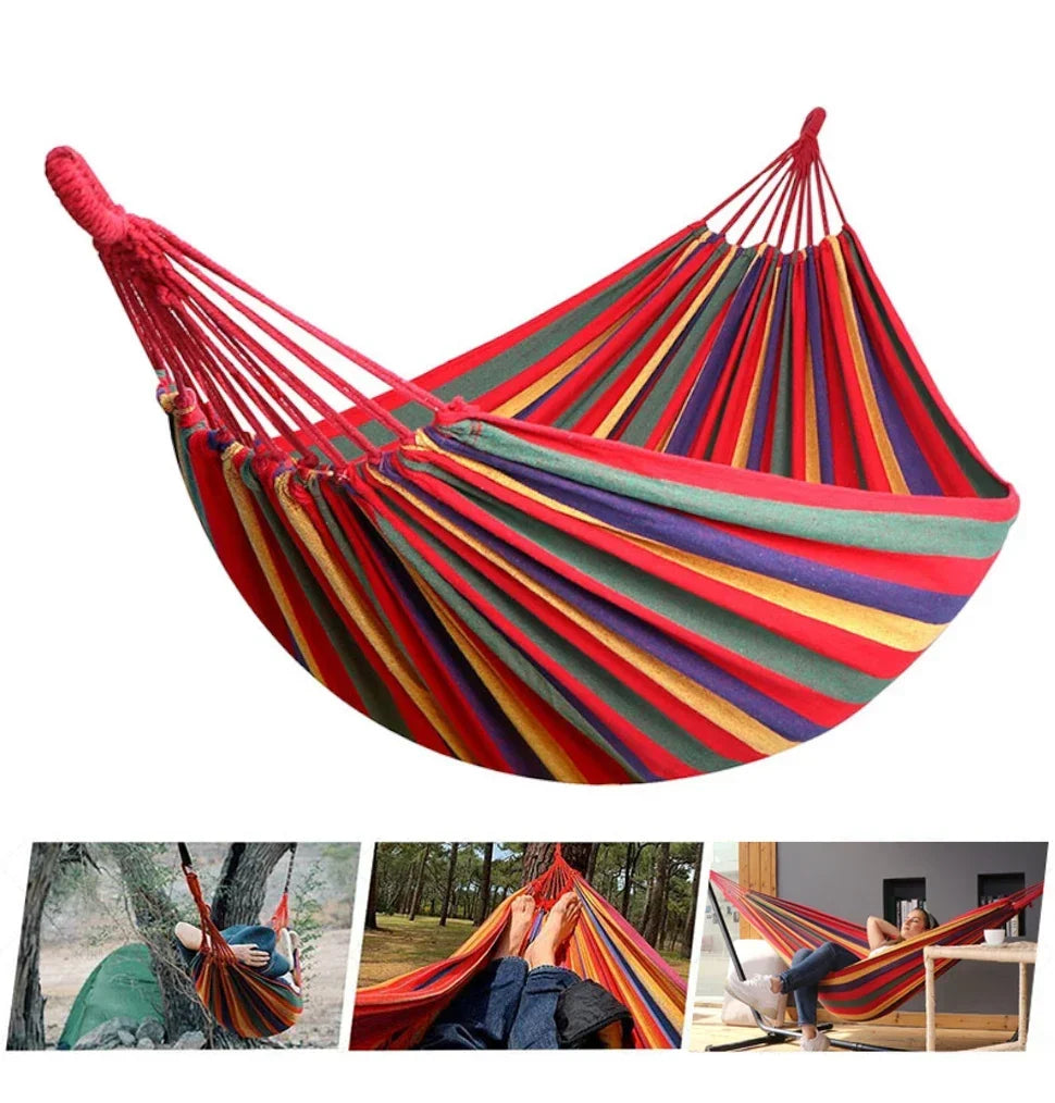 Rede dupla de algodão — cama suspensa às riscas, 260×150 cm