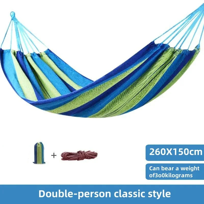 Rede dupla de algodão — cama suspensa às riscas, 260×150 cm