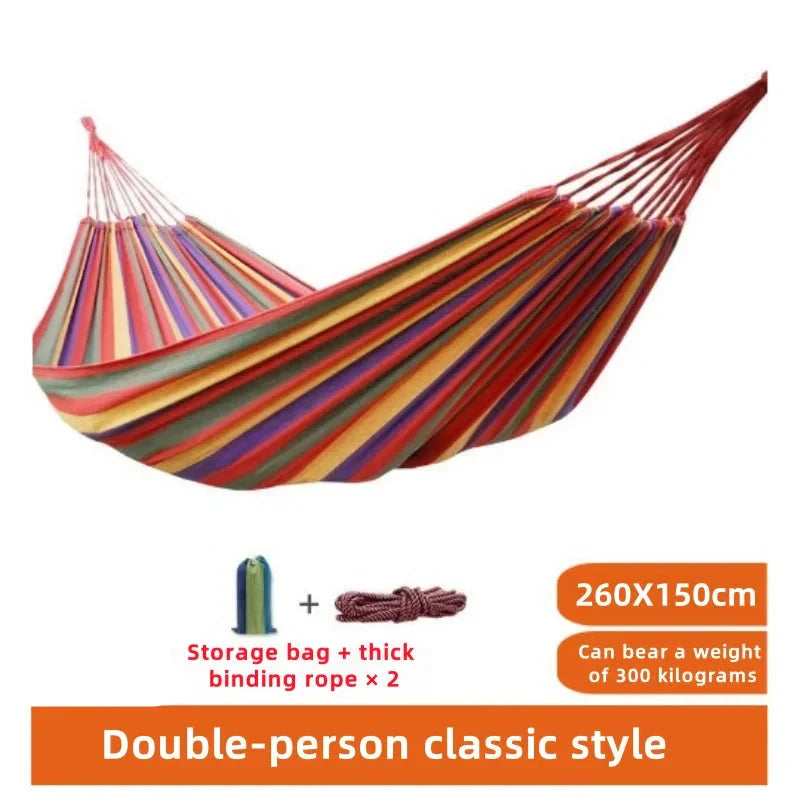 Rede dupla de algodão — cama suspensa às riscas, 260×150 cm