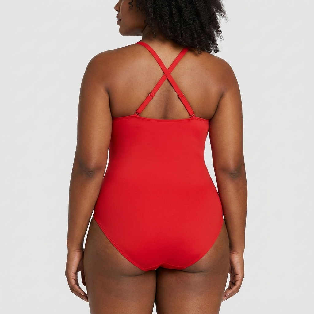 Woman wearing the Sculpt™ Smooth & Lift shaping swimsuit in red, back view