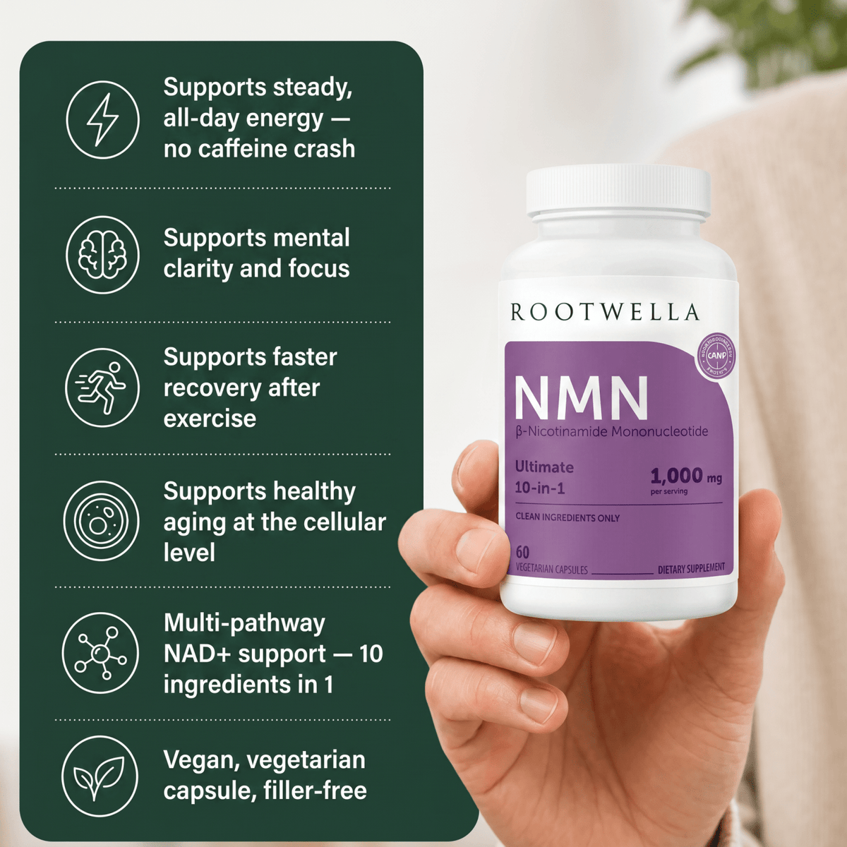 Capsule NMN Complex – 500 mg di NMN per dose con resveratrolo, TMG e CoQ10