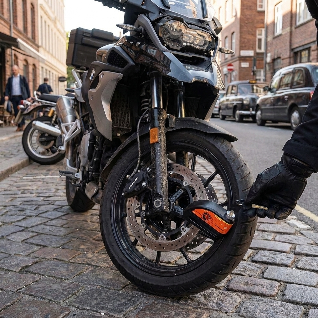 Zámek na kotoučovou brzdu - 120dB pohybový alarm - tvrzená ocel - kola motocyklu a skútru - připomínací kabel
