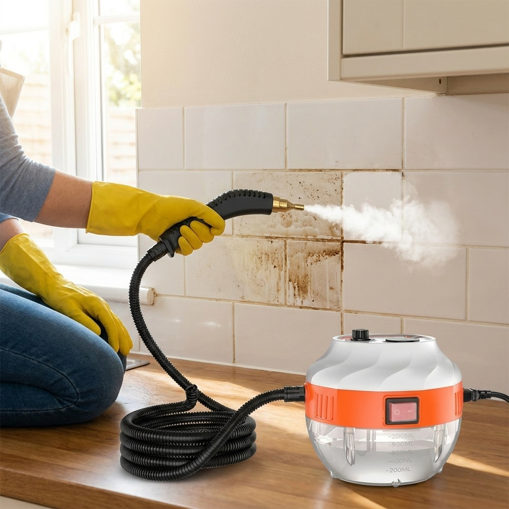 Pembersih Stim Tekanan Tinggi - 2800W - Tanpa Bahan Kimia - Untuk Dapur, Kereta & Bilik Mandi - Jingga & Putih
